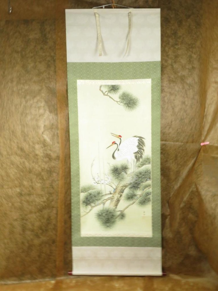 Hanging Scroll, Cloudy Red, Pine, Crane, Plum, Flower And Bird Illustration, Chi