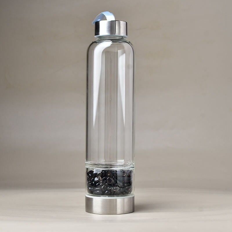 Natural Black Obsidian Quartz Elixir Glass Water Bottle Energy Crystal Carafe