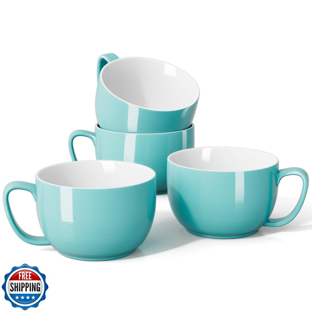 Teocera 24oz Soup Bowls with Handles Porcelain Jumbo Coffee Mugs Set