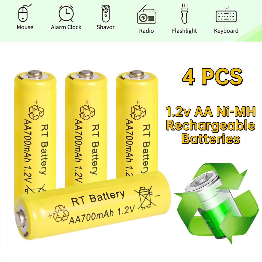 4Pcs Ni-MH AA 1.2v Rechargeable Battery 700mAh Batteries for Solar Lights LED