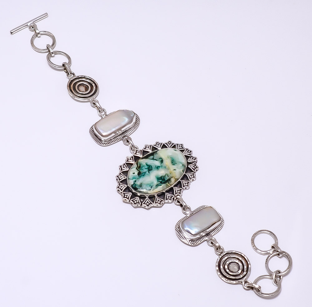 Tree Agate - Australia 925 Sterling Silver Handmade Bracelet 7-8.99
