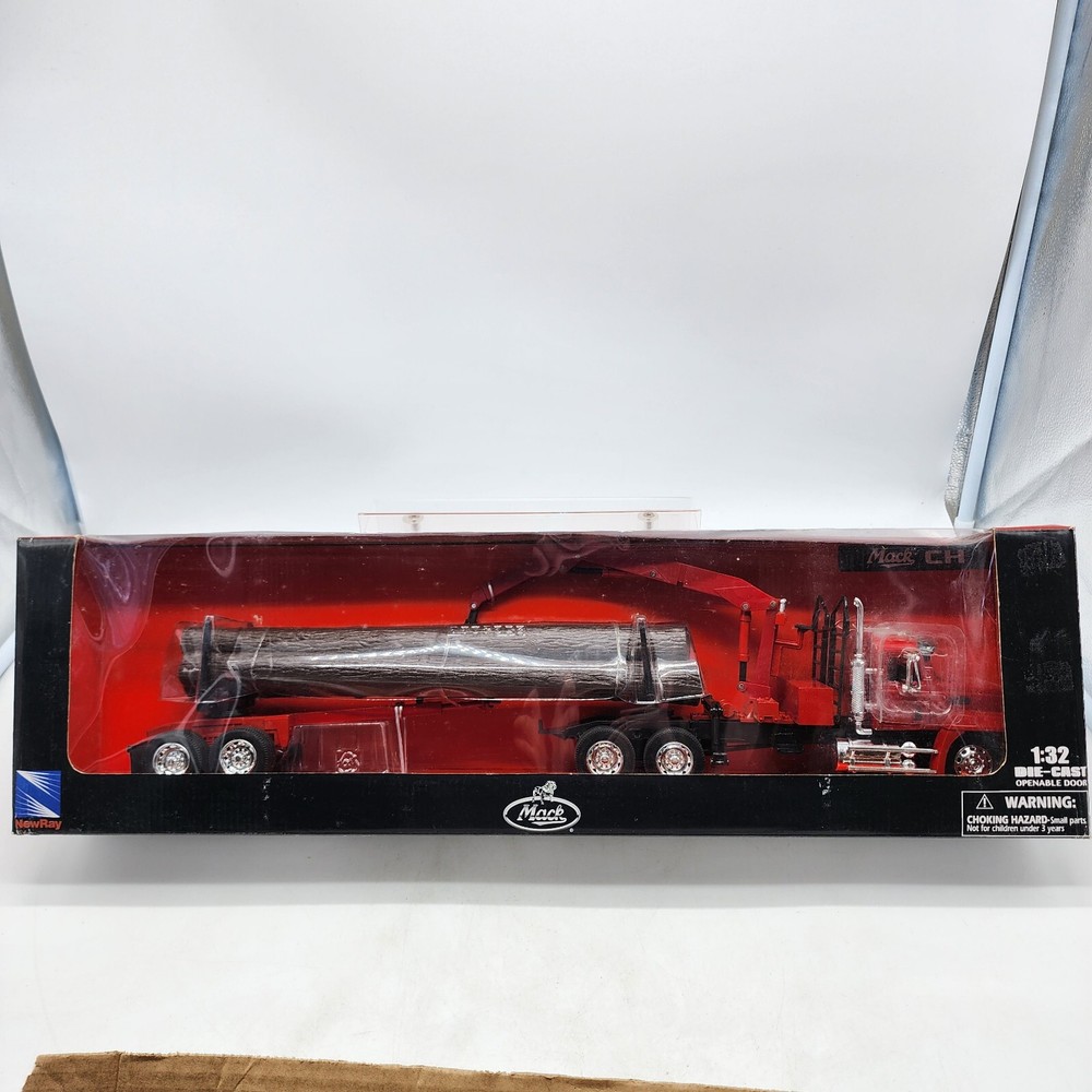 New Ray Long Haul Trucker 1/32 Scale Log Hauler Trailer Mack CH Diecast Open Box