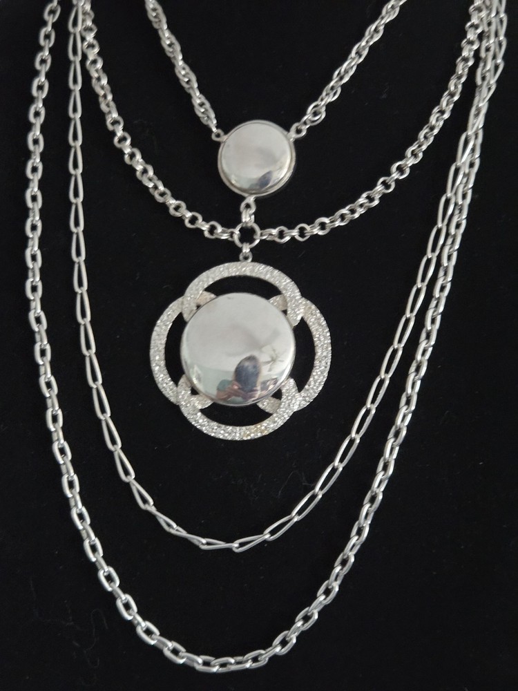 Vintage Filigree Necklace Large Statement Pendant Silver Tone  Boho 70s 60