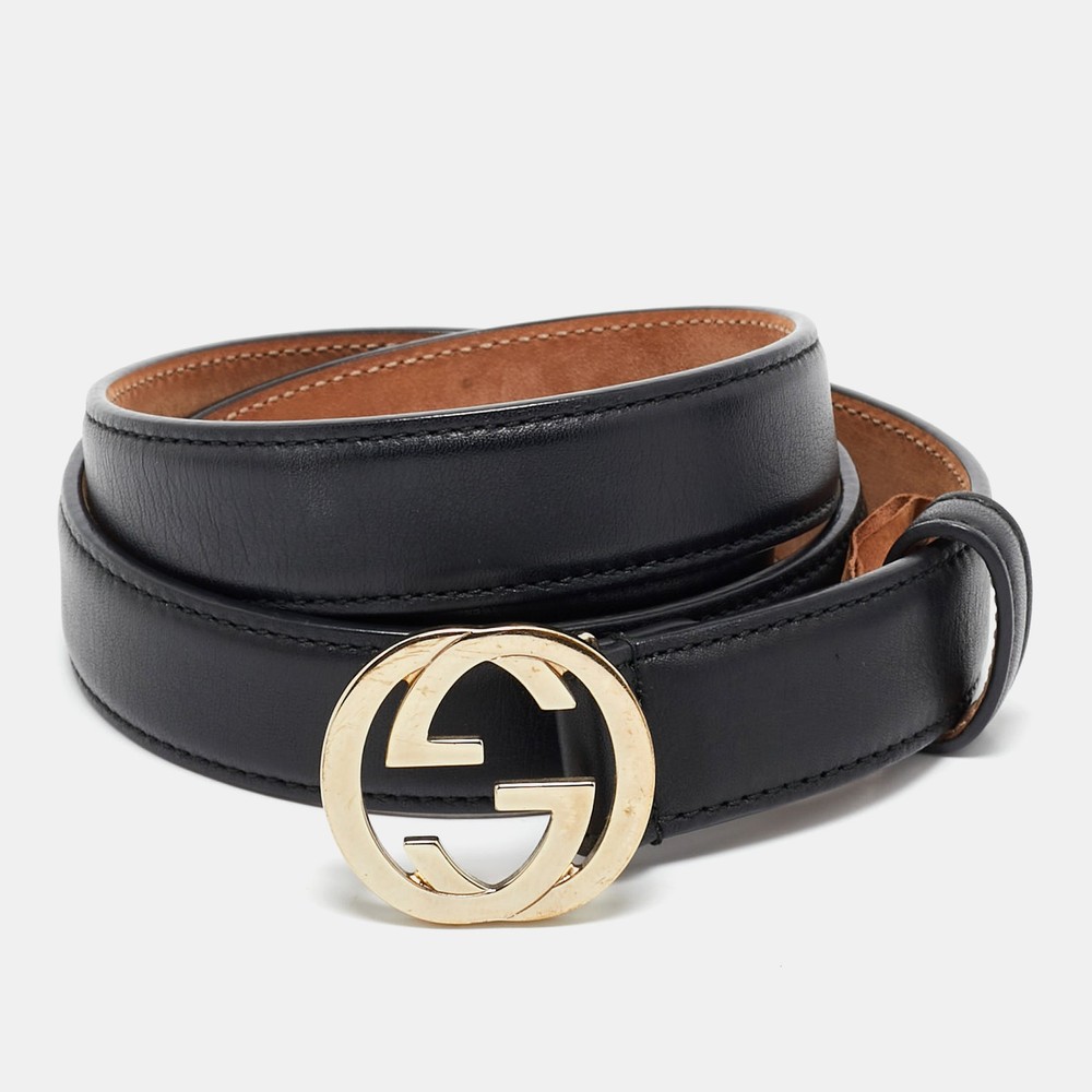 Gucci G Buckle Slim Belt in Black Leather 95cm