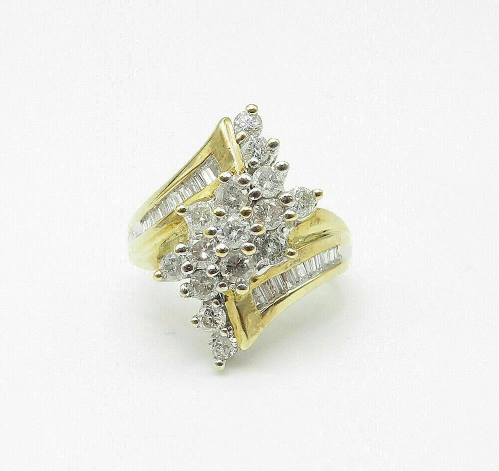 3Ct Round & Baguette Cluster 14K Gold Plated Lab Created Diamond Engagement Ring