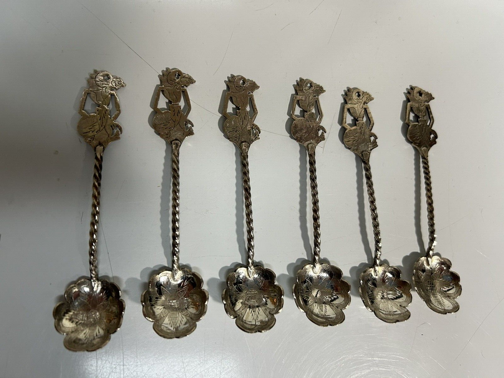 Antique Indonesian Silverplated Teaspoons Set of 6 spoons