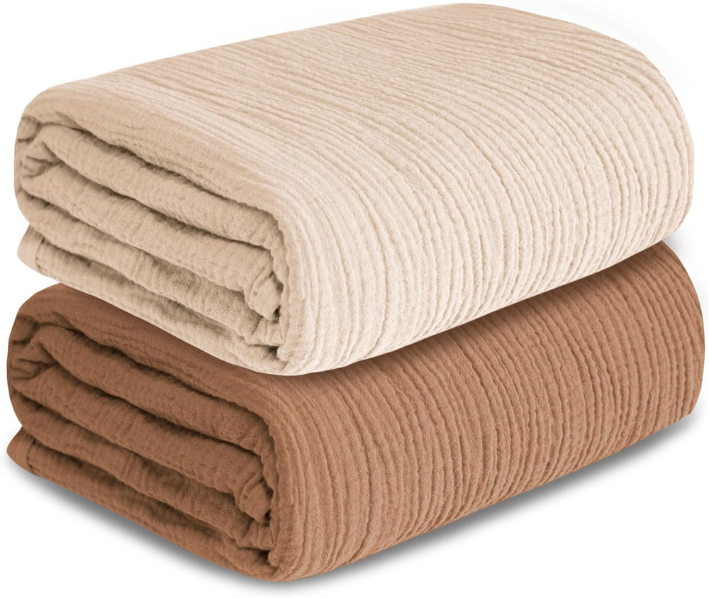 Muslin Swaddle Blankets for Newborn, 2 Pack Breathable Soft Receiving Blanket, L