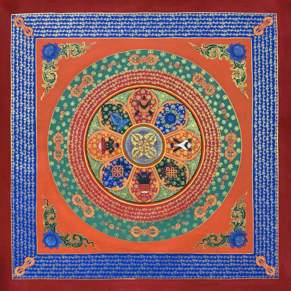 Fine Quality Round Mandala Thangka with Auspicious Symbols