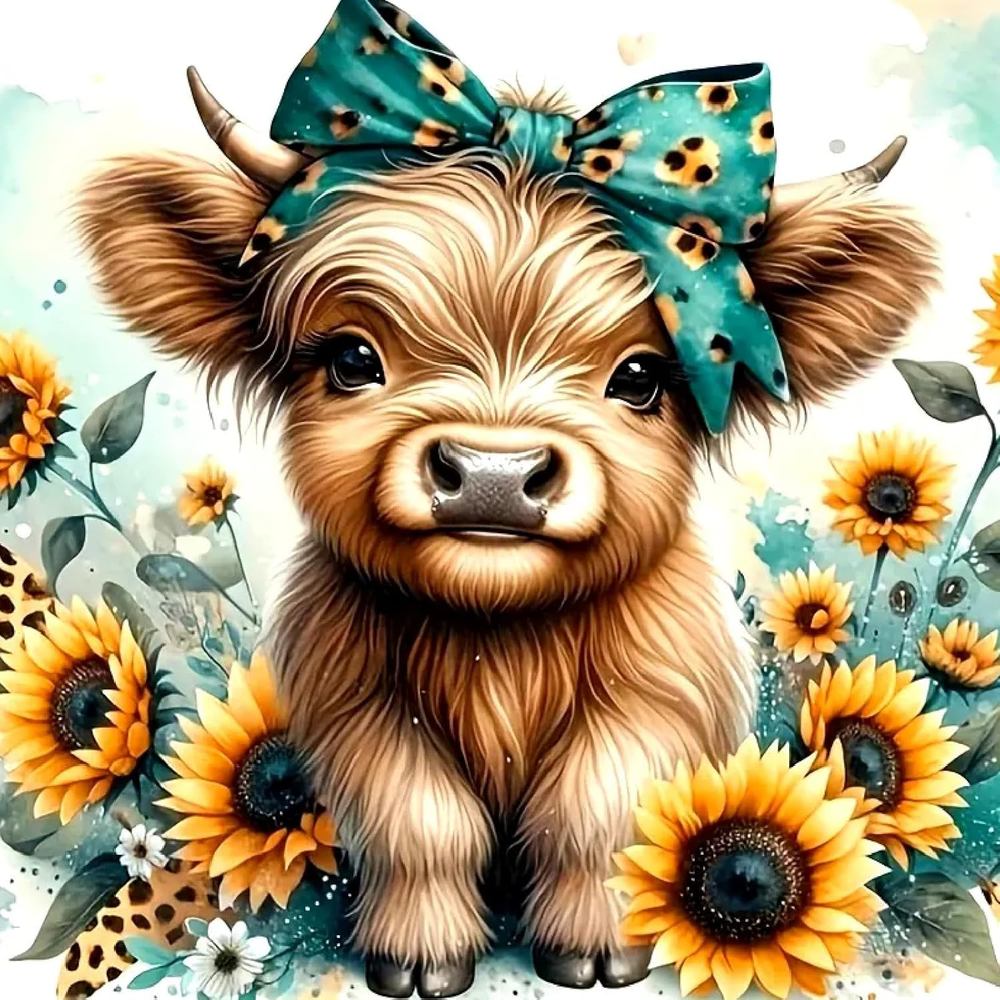 Diamond Painting Kits for Adults, 5D Cow and Flower Full Drill Diamond Art, DIY