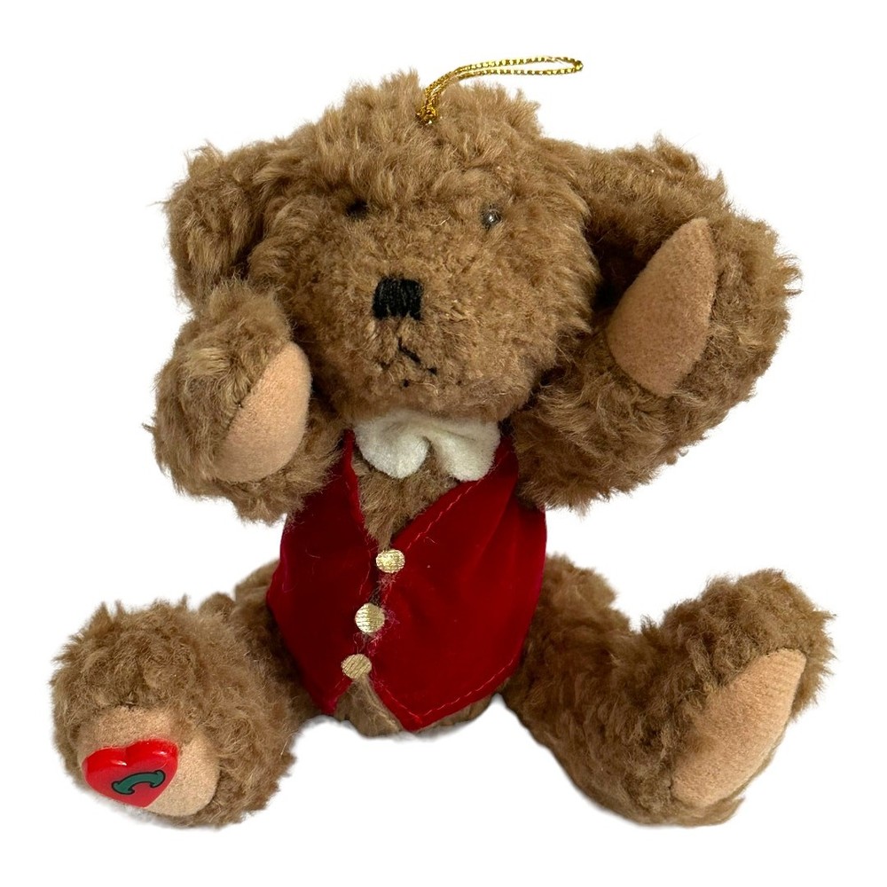 Kurt S Adler Poseable Teddy Bear Ornament with Velvet Vest and Bowtie