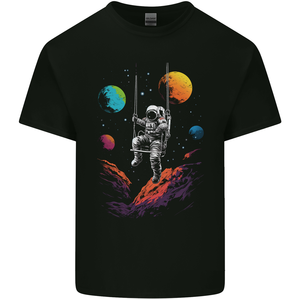 Cosmic Swing Fantasy Astronaut in Space Planets Mens Cotton T-Shirt Tee Top
