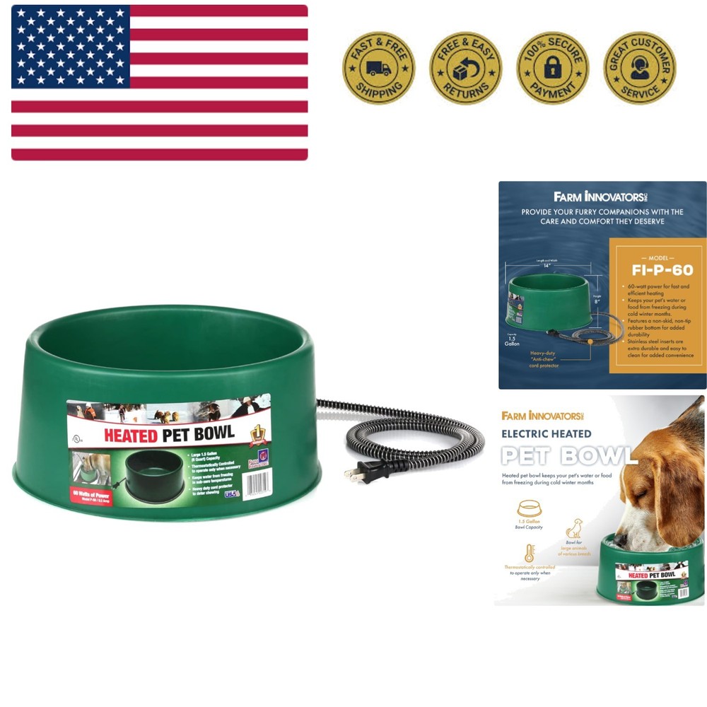Heated Pet Water Bowl, 60W Heated Water Dish - 1.5 Gallon Plastic Watering St...