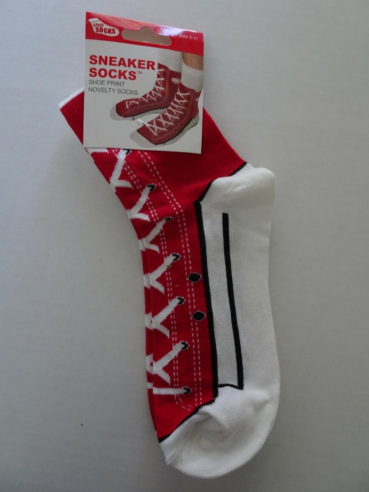 SILLY SOCKS Red White Unisex Sneaker Socks Sizes 5.5-11.5 Comfort Fit