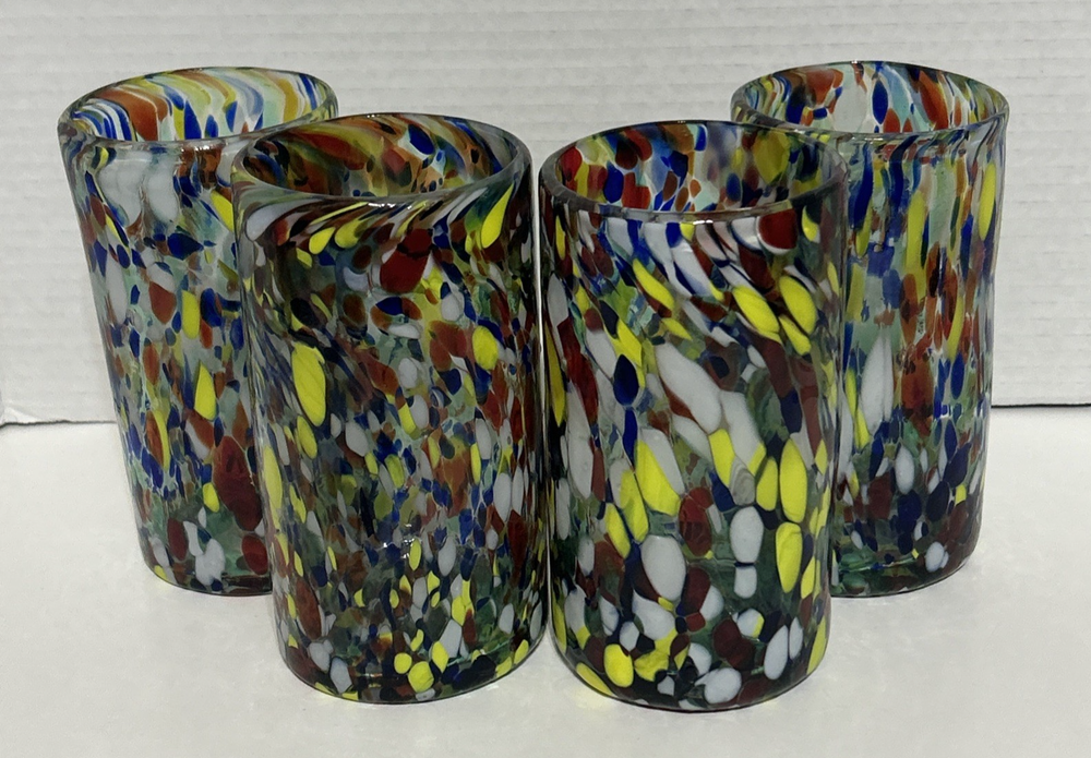 Colorful Hand-Blown Mexican Pebbled Confetti Tumblers Set of 4 - 24oz