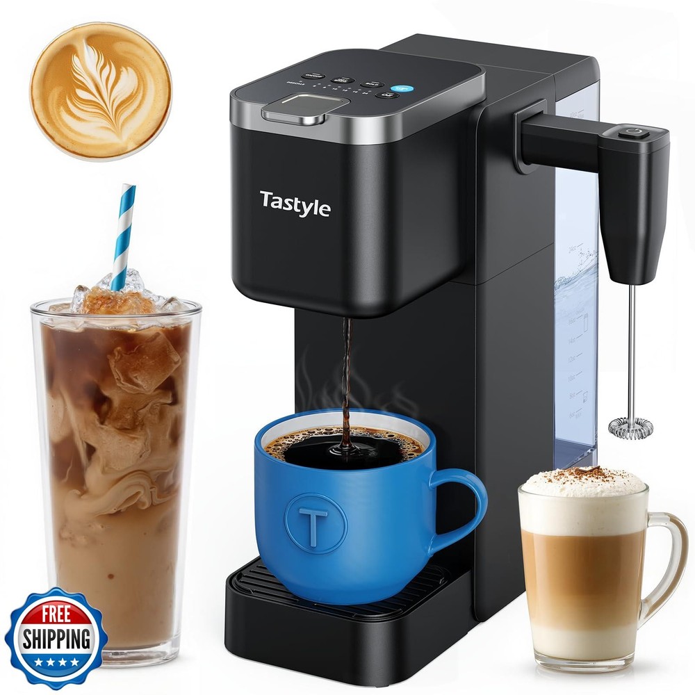 Compact Tastyle Single Serve Coffee Maker with Detachable Milk Frother & Rechargeable Battery