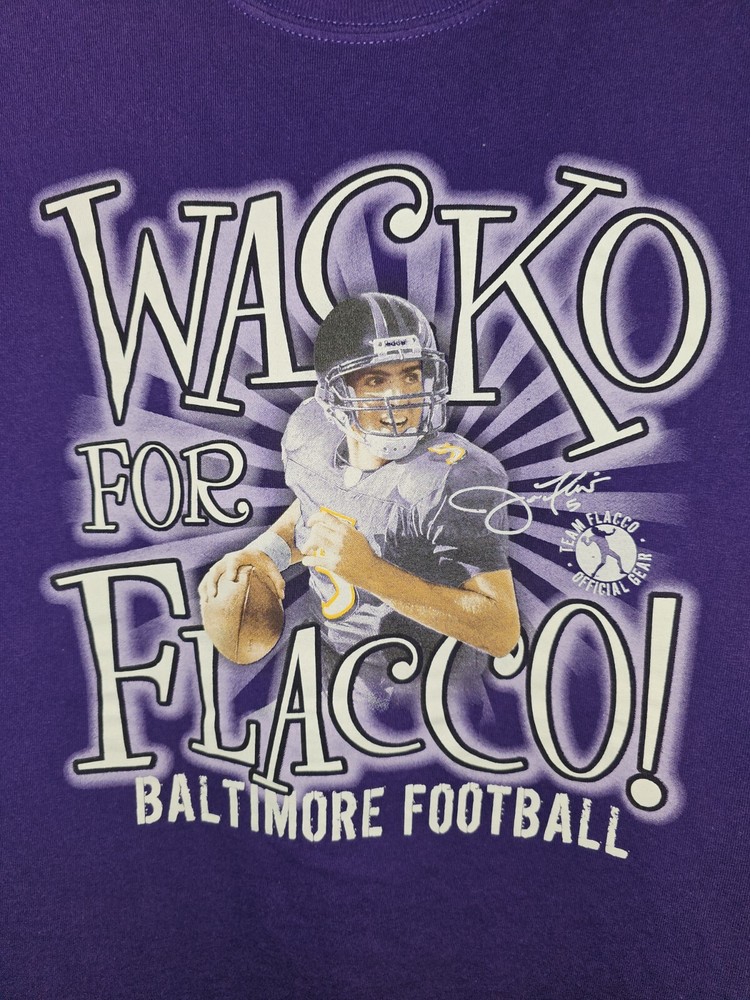 Baltimore Ravens Wacko For Flacco Medium Mens Purple Double-sided Graphic Tee