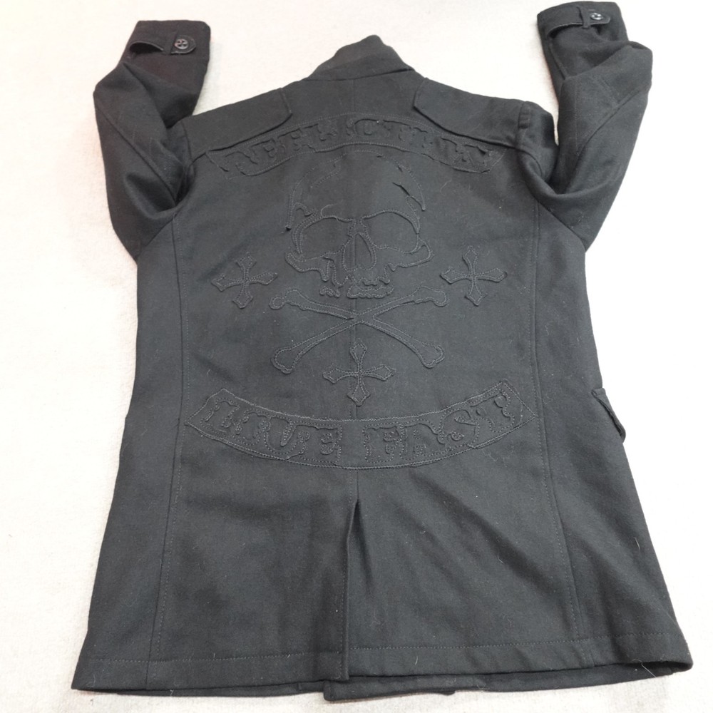 Affliction Mens XL Black Pea Coat Wool Blend Double Sided Jacket