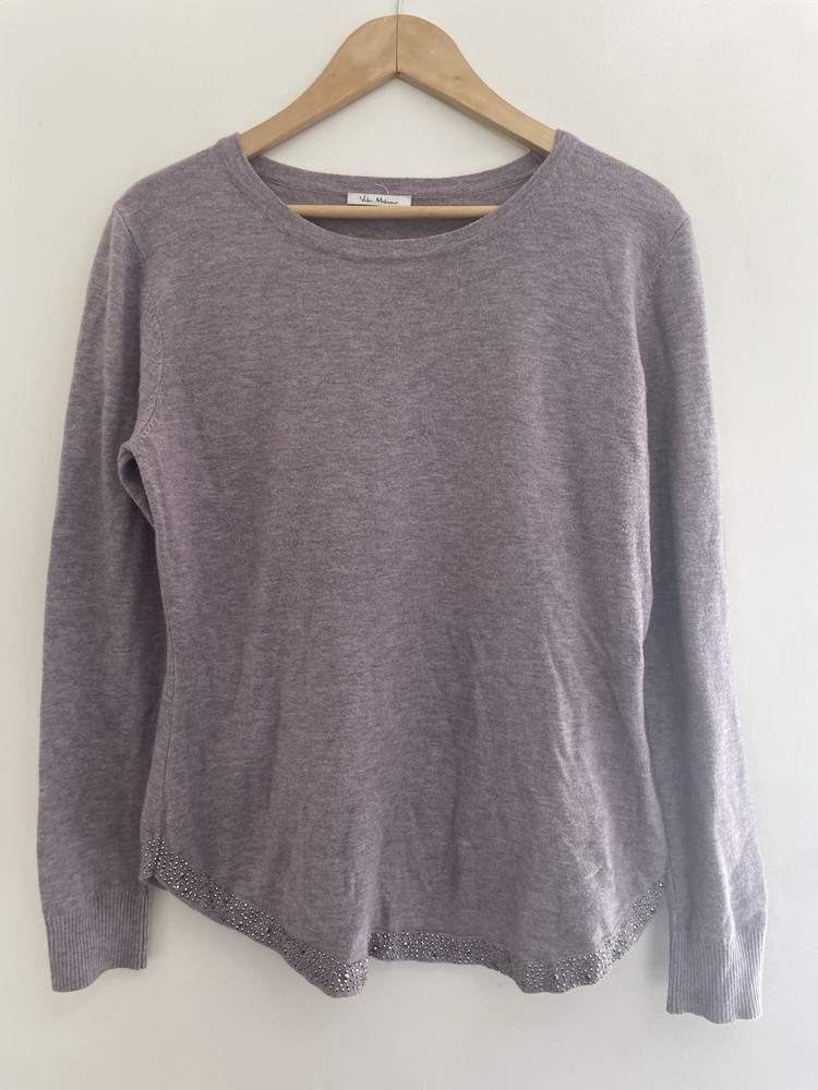 Vila Milano Women's Studded Nylon Wool Blend Crewneck Long Sleeve Sweater Purple