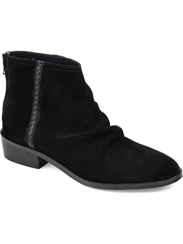 JOURNEE Womens Black Slouch Style Bree Round Toe Block Heel Leather Booties 8