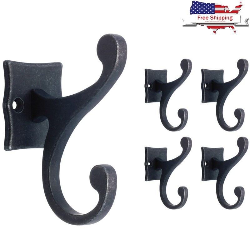 5-Pack Double Scroll Wall Hooks Durable Coat Hat Organizer Storage Fixtures-image