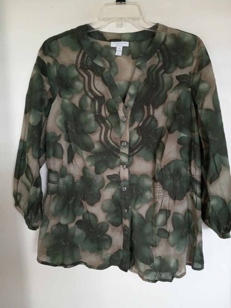 Charter Club women's Camu print button down blouse top shirt size 14W
