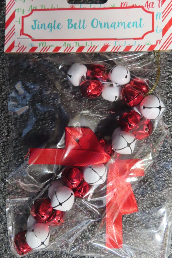 Jingle Bell Ornament Christmas tree  Candy Cane Red & White Bells  NEW
