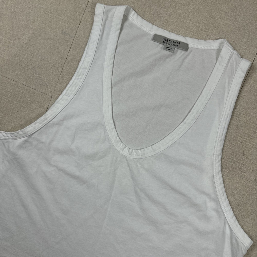 All Saints Women's T-Shirt Tank US 10 White 100% Cotton V-neck Basic Layering