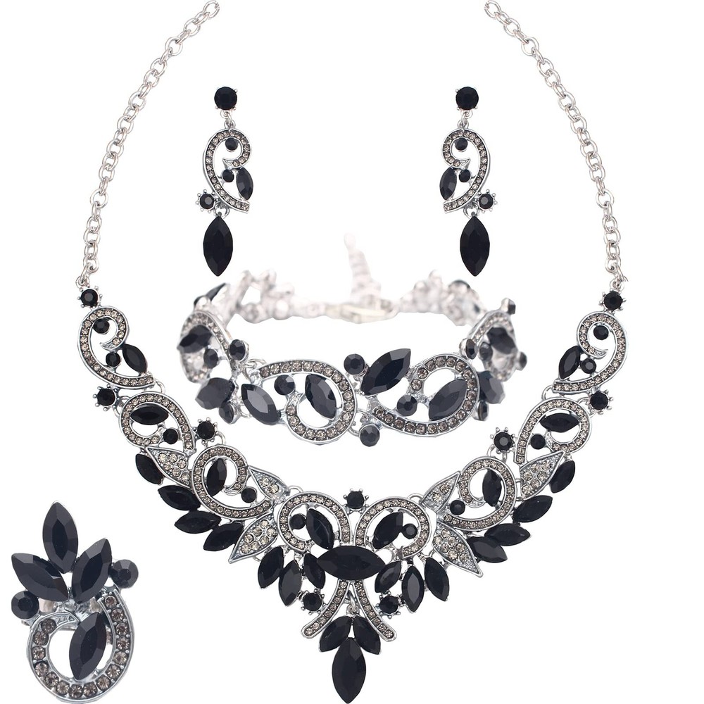 Wedding Bridal Prom Austrian Crystal Rhinestone Statement Necklace Earrings B...