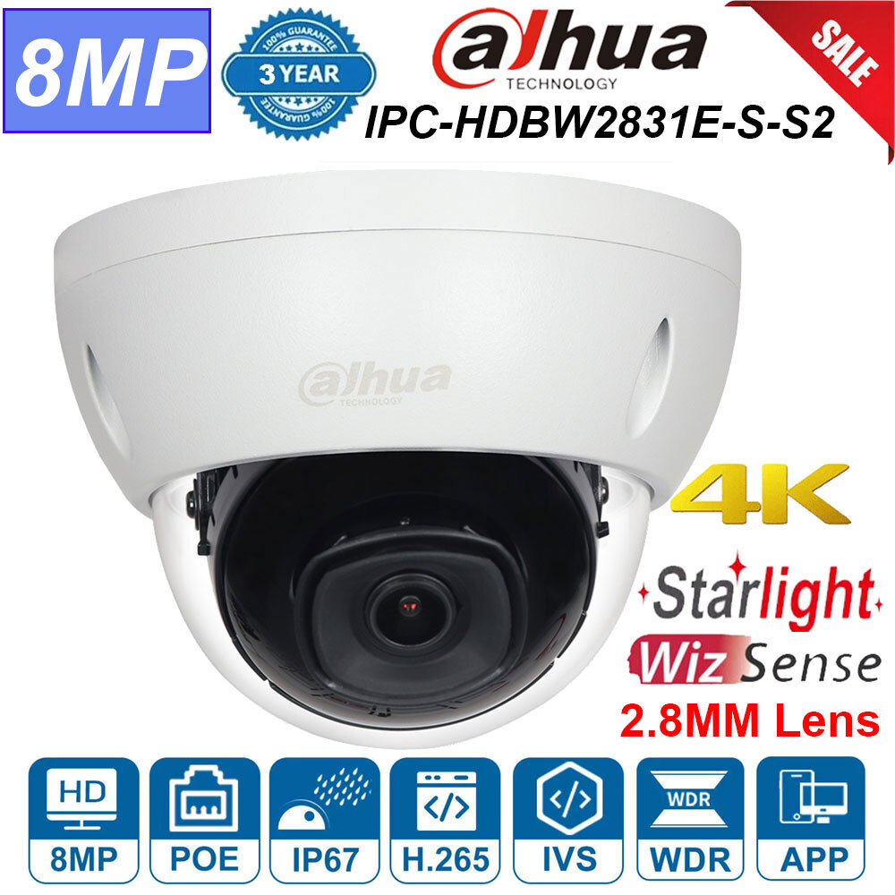 Dahua OEM 8MP Dome PoE Security Camera Starlight IR H.265+ IPC-HDBW2831E-S-S2 US