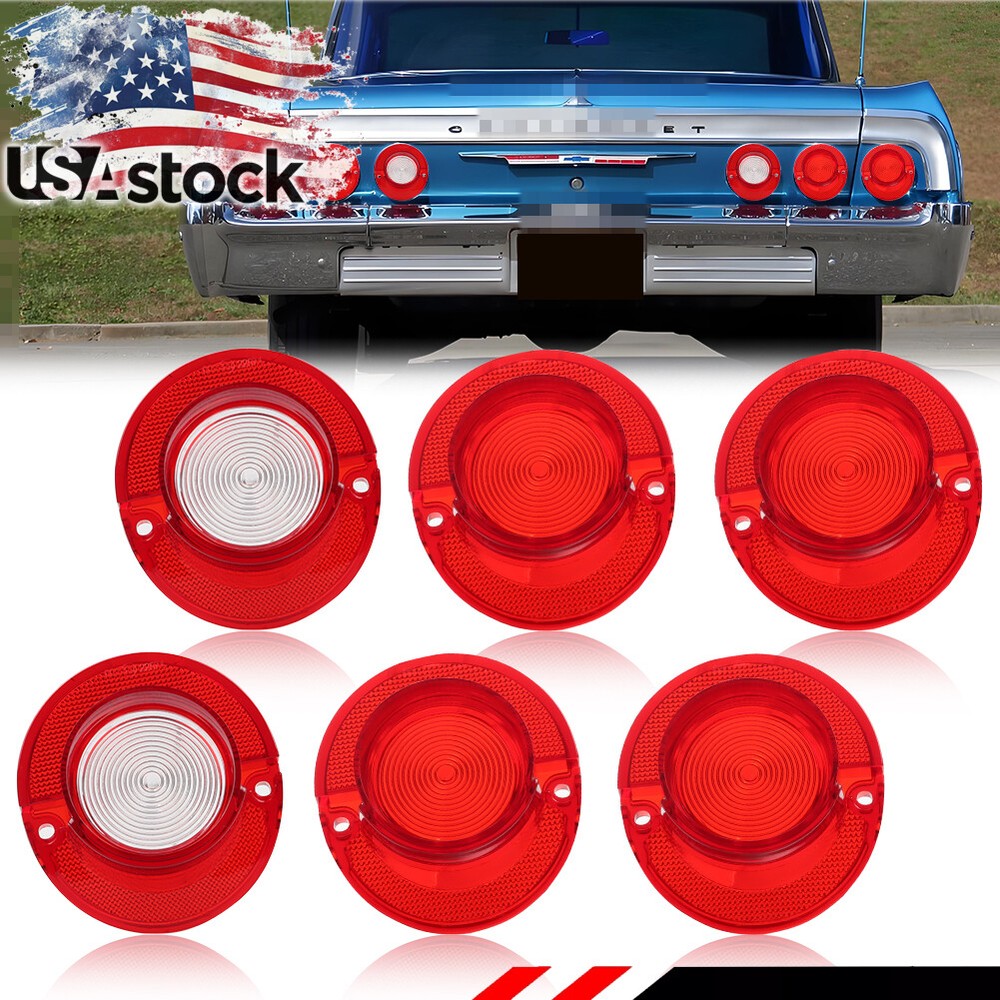 6PCS Red Rear Tail Light Lens & Backup Lamp Lenses For 1964 Chevy Impala