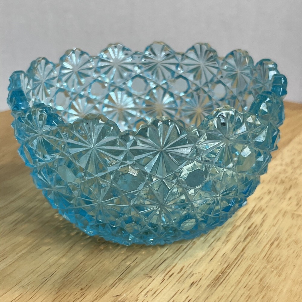 Vintage LG Wright Glass Daisy Button Candy Dish in Aqua Blue Home Decor
