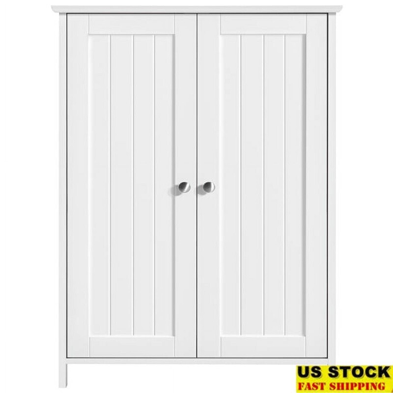 Freestanding Storage Cabinet with 2 Doors Adjustable Shelves Indoor Organizer
