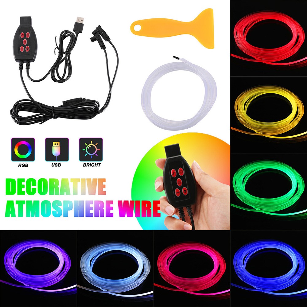 RGB Auto Car Interior Atmosphere Strip Wire Light LED Decor Lamp Remote Control