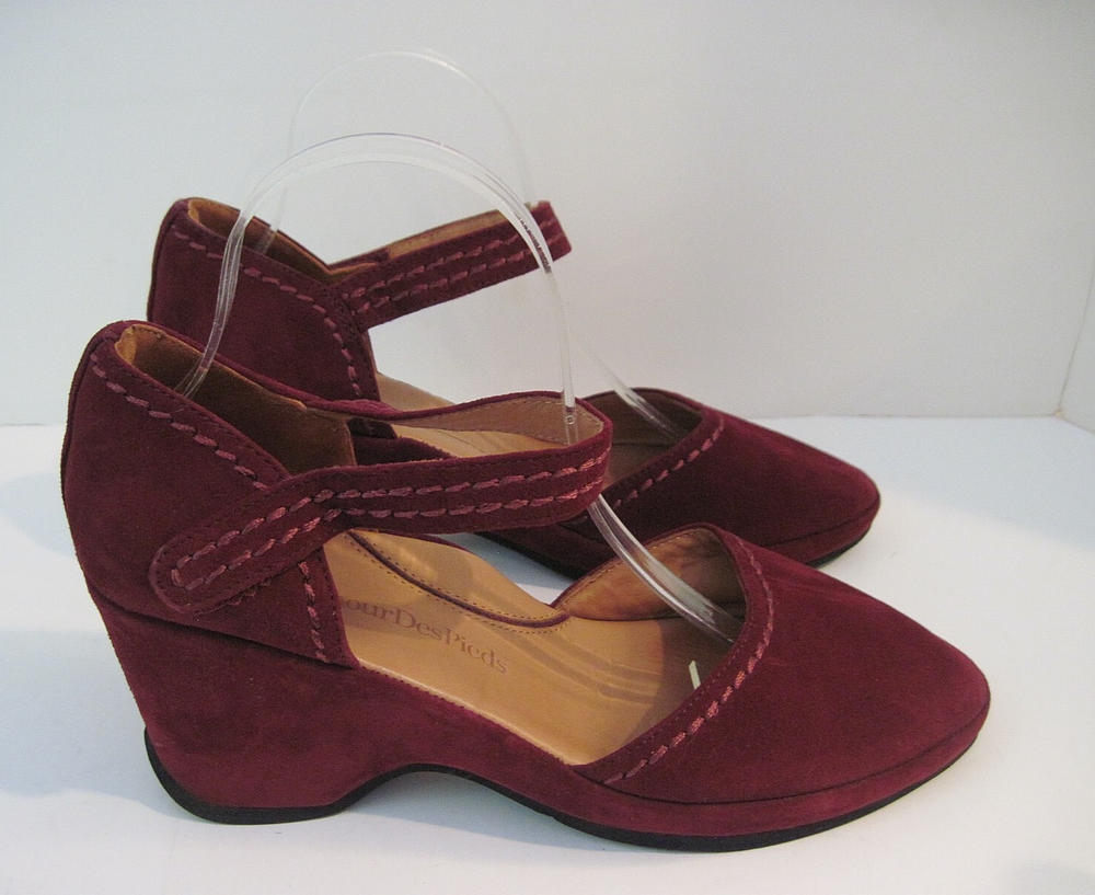 Orva Womens Burgundy Suede Mary Jane Wedge Heels Size 9.5