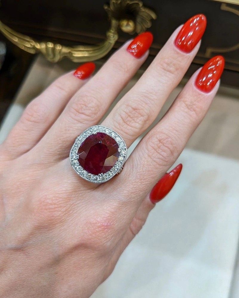 4.55 Ct Cushion Cut Natural Red Ruby & Diamond Wedding Ring 14k White Gold