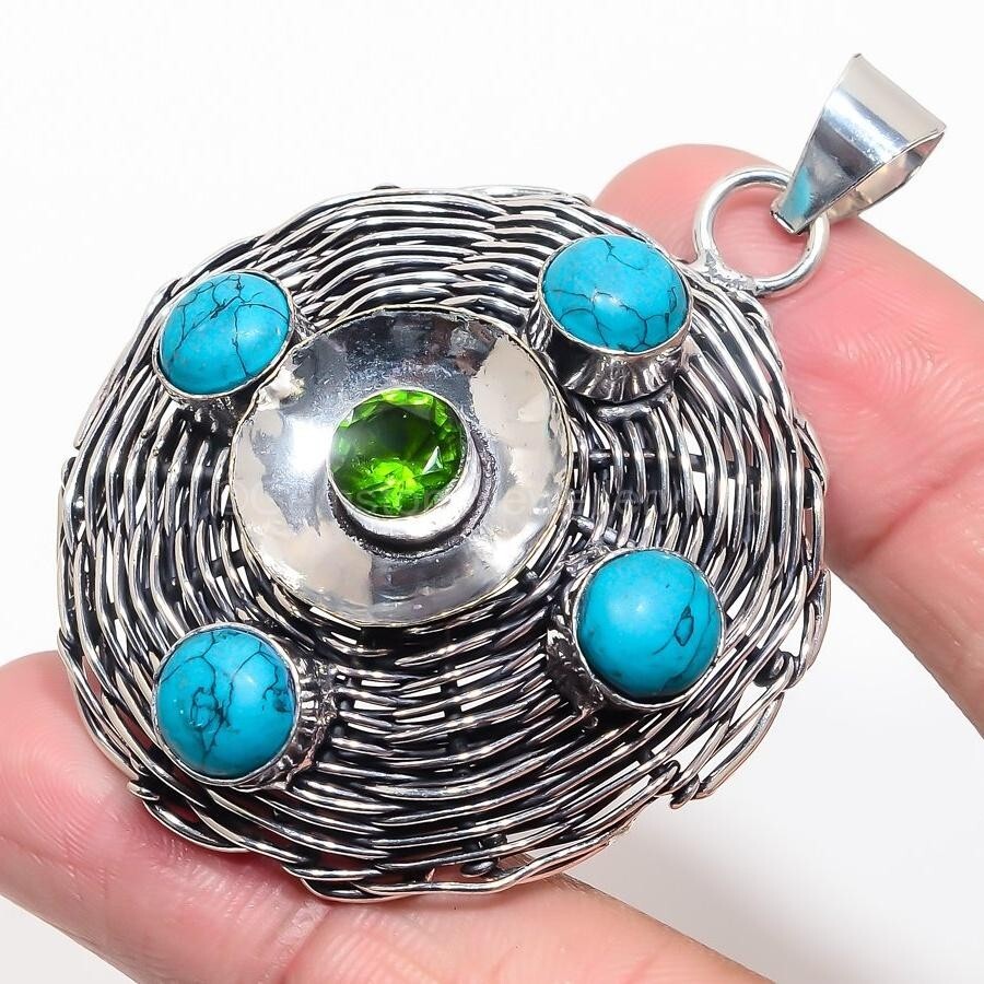 Cyber Monday Deal Peridot Stone Turquoise 925 Silver Anniversary Wedding Pendant-image
