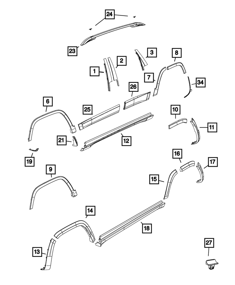 Genuine Mopar Right Wheel Flare Molding Part 1YW30RXFAD