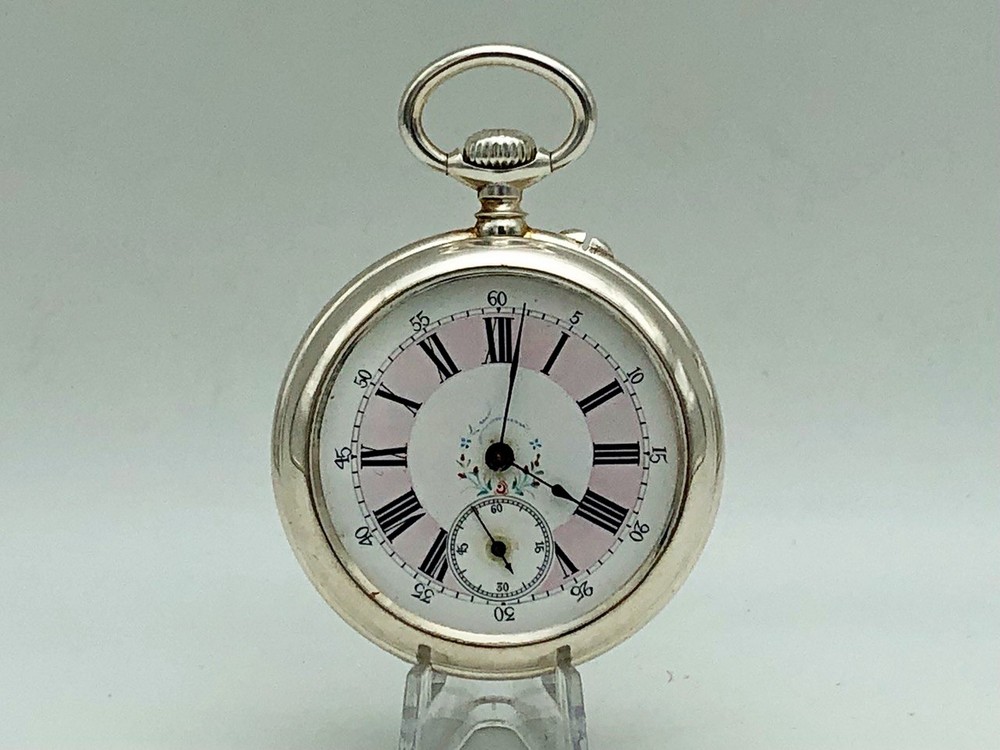 Swiss Pocket Watch Silver Plating Vintage Mechanical for Repair or Parts