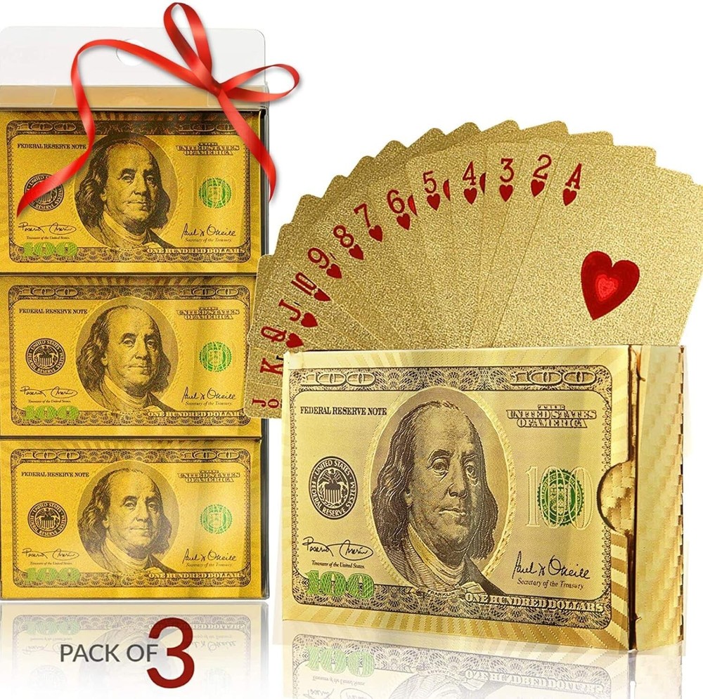 Waterproof Gold & Silver Foil Poker Cards 3 Decks Plastic Playing Card Set, Gift