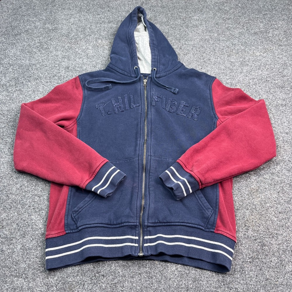 Tommy Hilfiger Big Logo Blue Red Full Zip Hoodie for Adults Size Small  