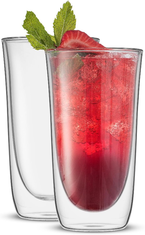 JoyJolt Spike Double Wall Insulated Highball Cocktail Glasses Set of 2