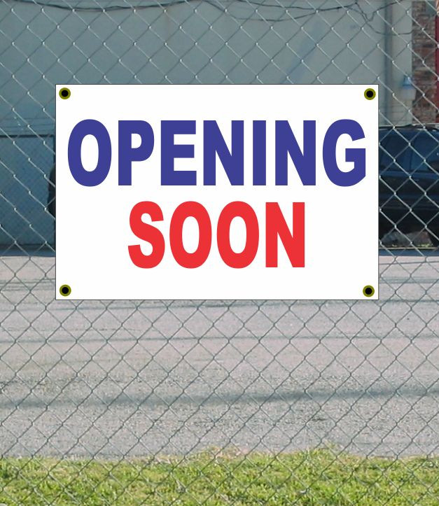 2x3 Opening Soon Red White Blue Banner Sign | Discounted Size & Price for Patriotic Promotions