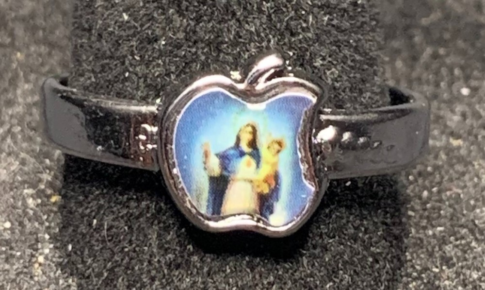 Vintage Antique Silver Tone Mother Mary & Jesus Christ Christian Ring - Size 10