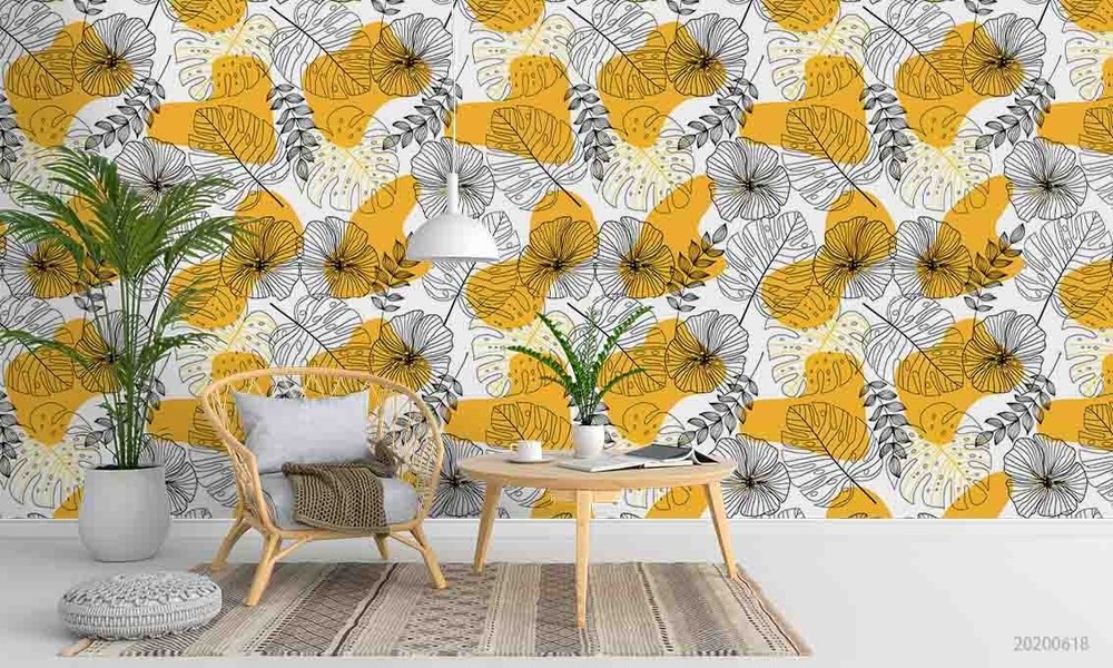 3D Hand-drawn Flower Leaf Pattern Wall Murals Wallpaper Murals Wall Sticker
