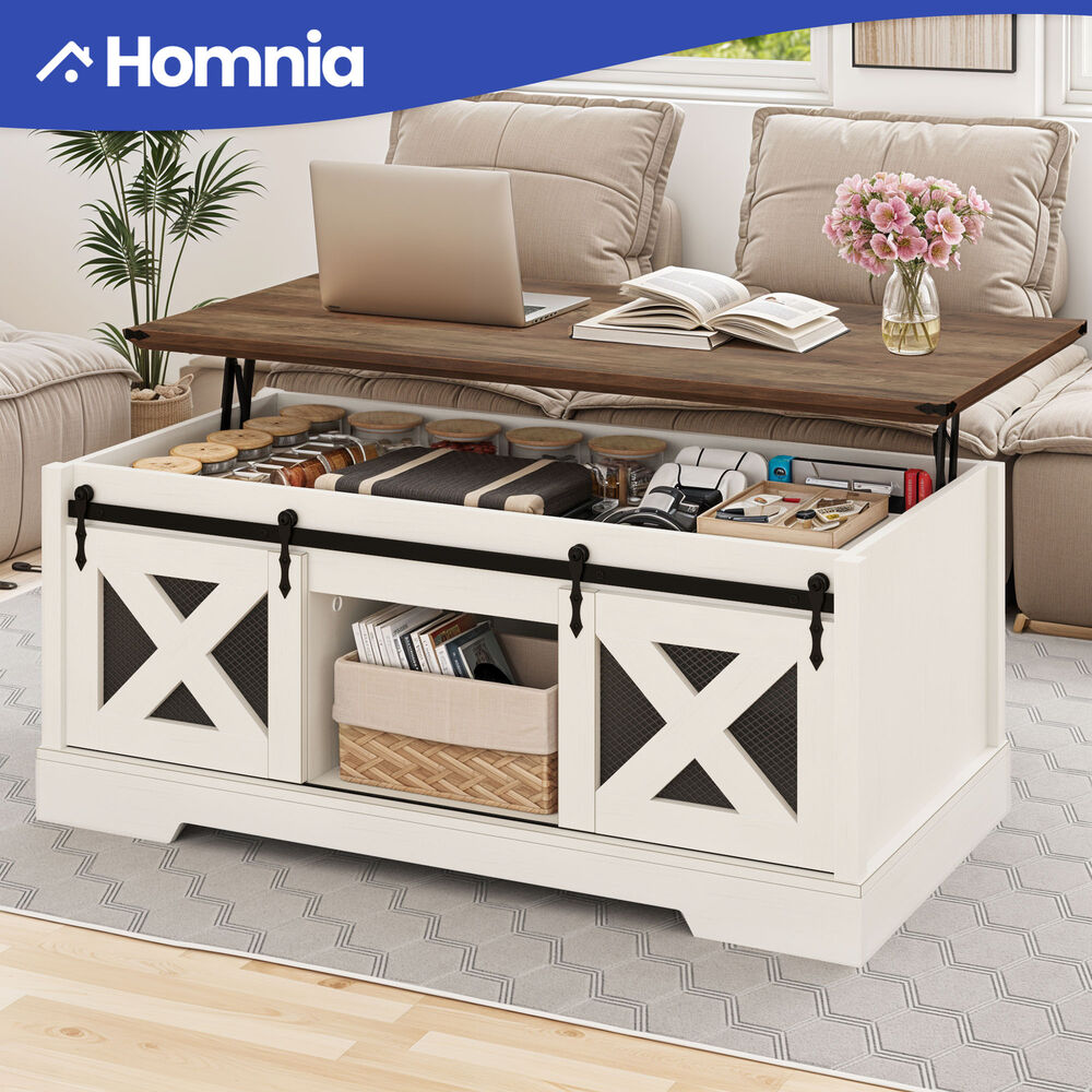 Barnhouse Lift Top Coffee Table Mesh Sliding Door & Hidden Storage Living Room