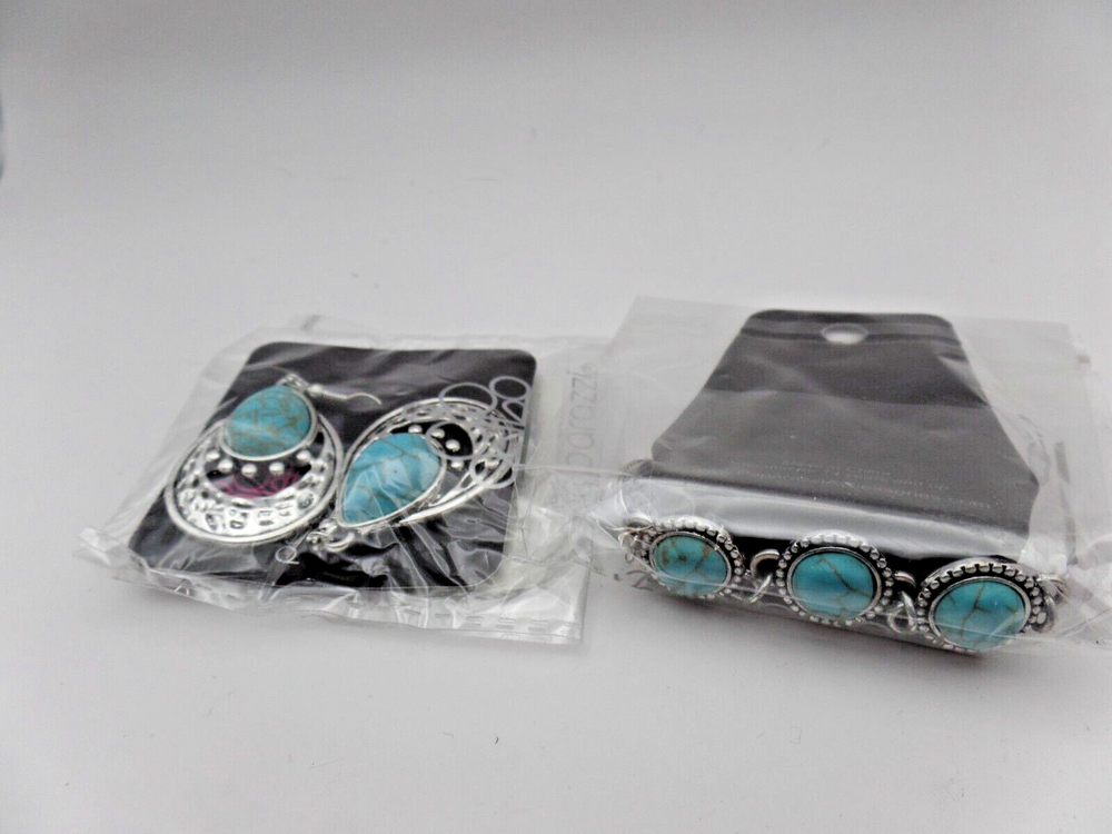 Paparazzi 2pc Earrings/Bracelet Silver/Turquoise- Both New