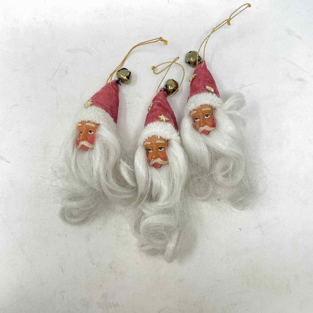 3 Blush Pink Velvet Santa Head Ornaments for Christmas Tree