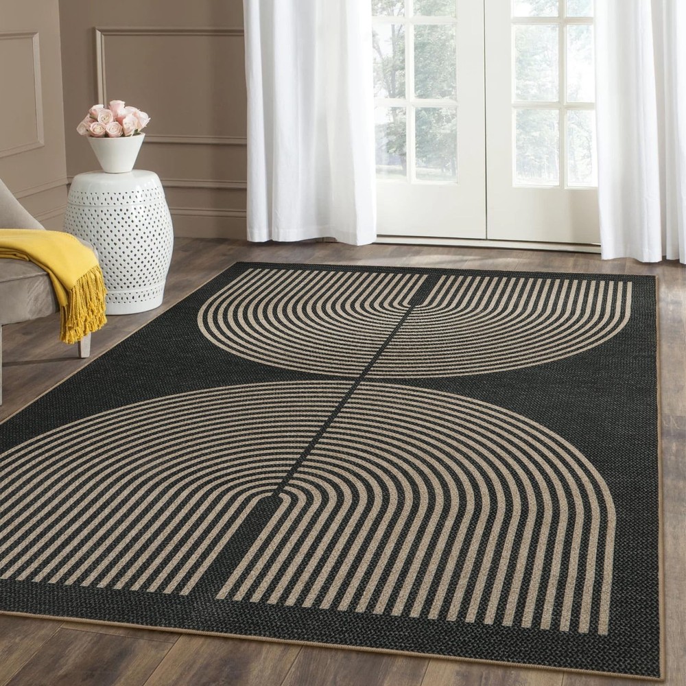 Modern Rainbow Jute Rug 5x7 Washable for Living Room Patio