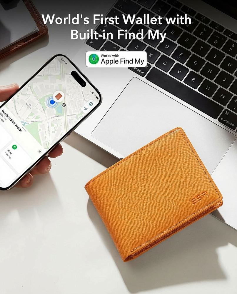 Geo Wallet with Full Find My App Tracking + RFID Blocking Bifold Smart Wallet