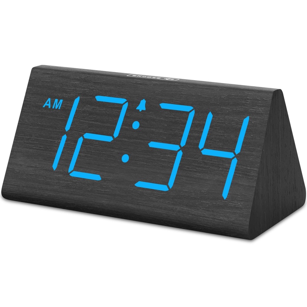 Wooden Digital Alarm Clocks for Bedrooms - Electric Desk Clock with Large Num...